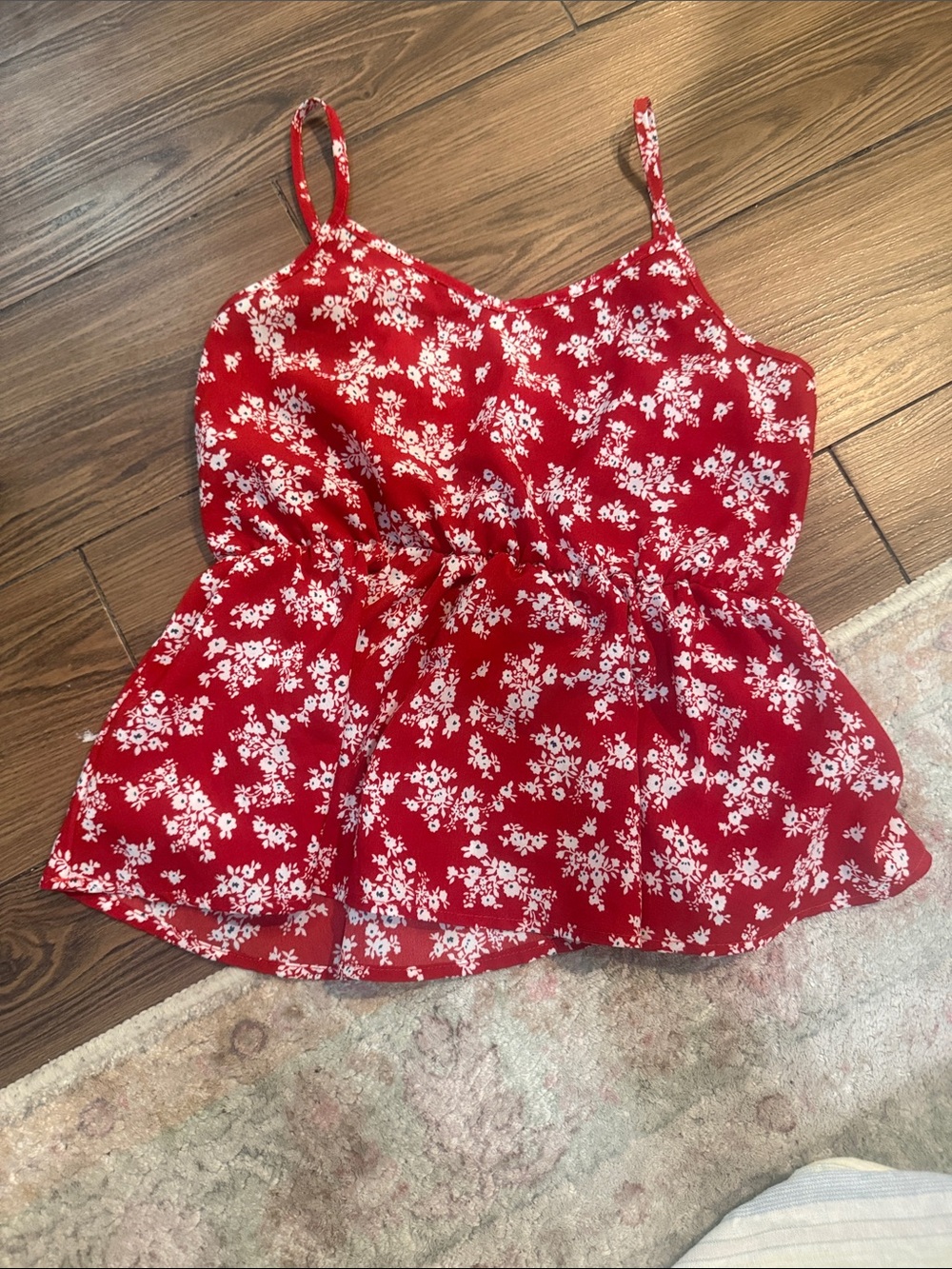 SHEIN Red Floral Spaghetti-Strap Peplum Camisole